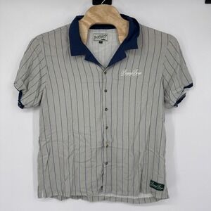 BOGEY BOYS Golf Button Up Shirt Mens XXL Short Sleeve Gray Pinstripe Embroidered